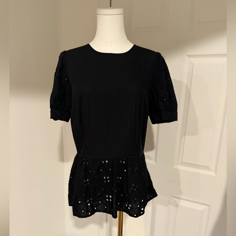 Who What Wear Black Eyelet Peplum Top - Size M | NWOT